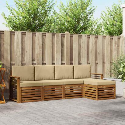Seturi de canapele 5 pcs Natural și Bej Lemn Solid de Acacia GartenMobel Dekor