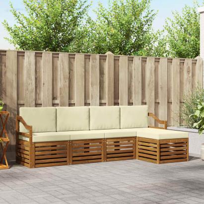 Seturi de canapele 5 pcs Natural și Crem Lemn Solid de Acacia GartenMobel Dekor