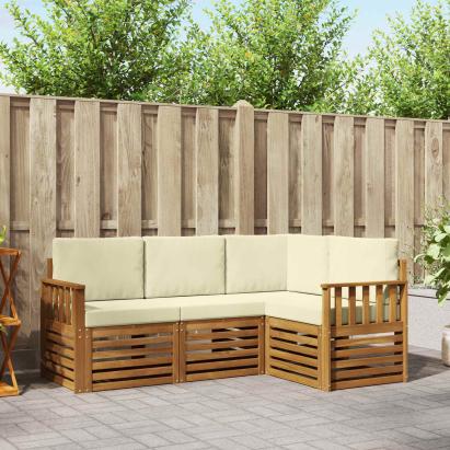 Seturi de canapele 4 pcs Natural și Crem Lemn Solid de Acacia GartenMobel Dekor