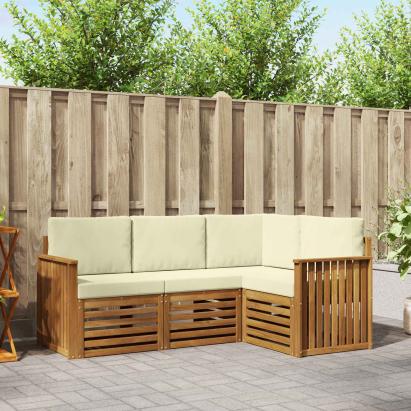 Seturi de canapele 4 pcs Natural și Crem Lemn Solid de Acacia GartenMobel Dekor