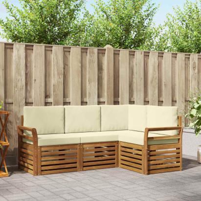 Seturi de canapele 4 pcs Natural și Crem Lemn Solid de Acacia GartenMobel Dekor