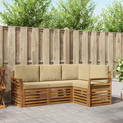 Seturi de canapele 4 pcs Natural și Bej Lemn Solid de Acacia GartenMobel Dekor