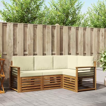 Seturi de canapele 4 pcs Natural și Crem Lemn Solid de Acacia GartenMobel Dekor