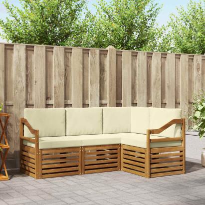 Seturi de canapele 4 pcs Natural și Crem Lemn Solid de Acacia GartenMobel Dekor