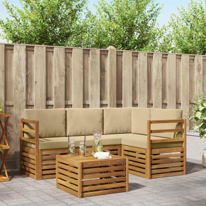 Seturi de canapele 5 pcs Natural și Bej Lemn Solid de Acacia GartenMobel Dekor