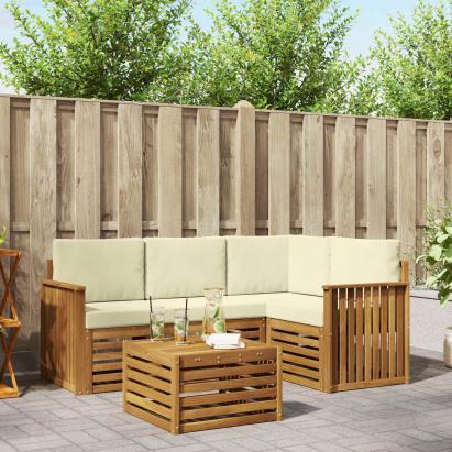 Seturi de mobilier cu pernă 5 pcs Natural și Crem Lemn compozit GartenMobel Dekor