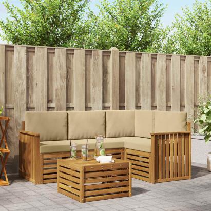 Seturi de canapele 5 pcs Natural și Bej Lemn Solid de Acacia GartenMobel Dekor