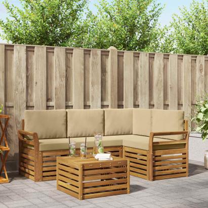 Seturi de mobilier cu pernă 5 pcs Natural și Bej Lemn compozit GartenMobel Dekor