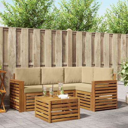 Seturi de mobilier cu pernă 5 pcs Natural și Bej Lemn compozit GartenMobel Dekor