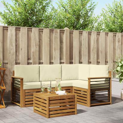 Seturi de mobilier cu pernă 5 pcs Natural și Crem Lemn compozit GartenMobel Dekor