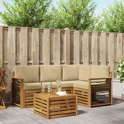 Seturi de mobilier cu pernă 5 pcs Natural și Bej Lemn compozit GartenMobel Dekor