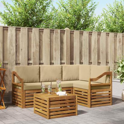 Seturi de mobilier cu pernă 5 pcs Natural și Bej Lemn compozit GartenMobel Dekor