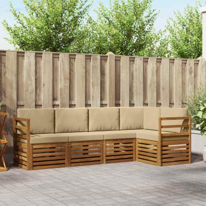 Seturi de canapele 5 pcs Natural și Bej Lemn Solid de Acacia GartenMobel Dekor