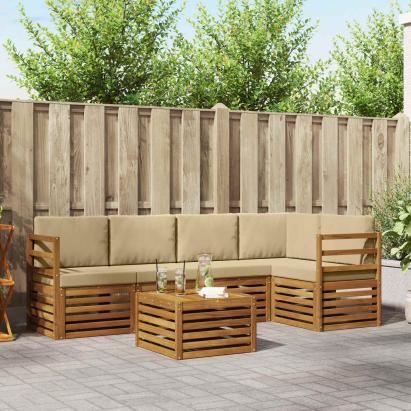 Seturi de canapele 6 pcs Natural și Bej Lemn Solid de Acacia GartenMobel Dekor