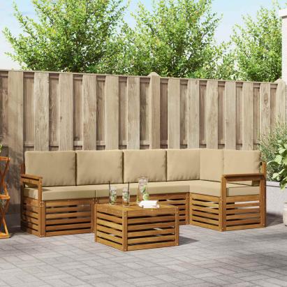 Seturi de canapele 6 pcs Natural și Bej Lemn Solid de Acacia GartenMobel Dekor