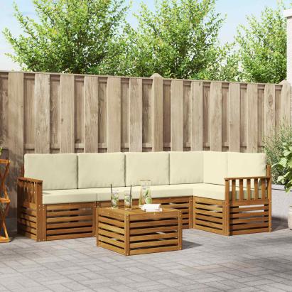 Seturi de canapele 6 pcs Natural și Crem Lemn Solid de Acacia GartenMobel Dekor