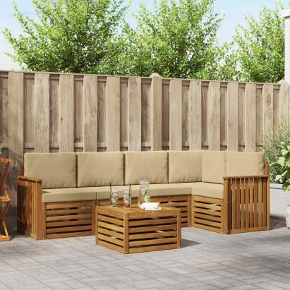 Seturi de canapele 6 pcs Natural și Bej Lemn Solid de Acacia GartenMobel Dekor