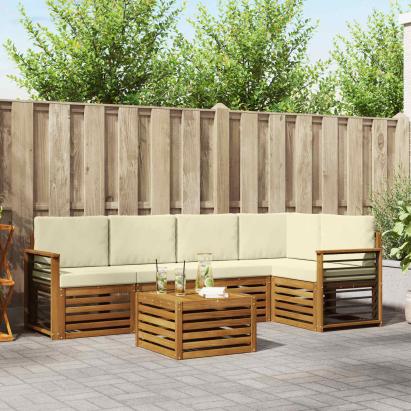 Seturi de canapele 6 pcs Natural și Crem Lemn Solid de Acacia GartenMobel Dekor