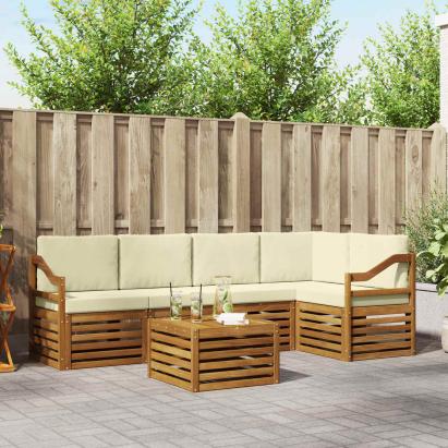 Seturi de canapele 6 pcs Natural și Crem Lemn Solid de Acacia GartenMobel Dekor