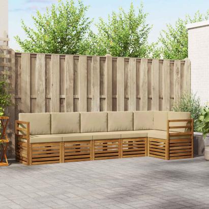 Seturi de canapele 6 pcs Natural și Bej Lemn Solid de Acacia GartenMobel Dekor