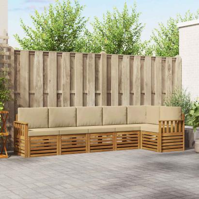 Seturi de canapele 6 pcs Natural și Bej Lemn Solid de Acacia GartenMobel Dekor