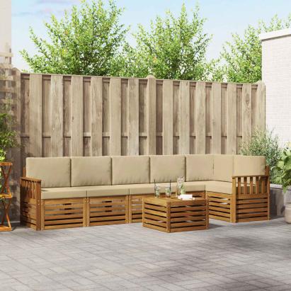 Seturi de canapele 7 pcs Natural și Bej Lemn Solid de Acacia GartenMobel Dekor