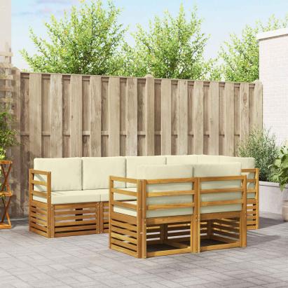 Seturi de canapele 7 pcs Natural și Crem Lemn Solid de Acacia GartenMobel Dekor