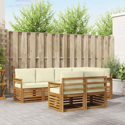 Seturi de canapele 7 pcs Natural și Crem Lemn Solid de Acacia GartenMobel Dekor