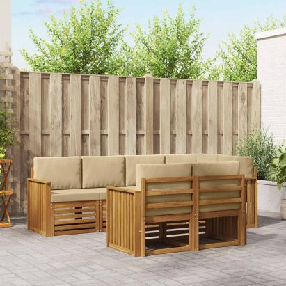 Seturi de canapele 7 pcs Natural și Bej Lemn Solid de Acacia GartenMobel Dekor
