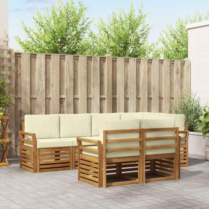 Seturi de canapele 7 pcs Natural și Crem Lemn Solid de Acacia GartenMobel Dekor