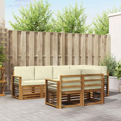 Seturi de canapele 7 pcs Natural și Crem Lemn Solid de Acacia GartenMobel Dekor