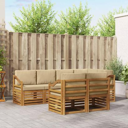 Seturi de canapele 7 pcs Natural și Bej Lemn Solid de Acacia GartenMobel Dekor