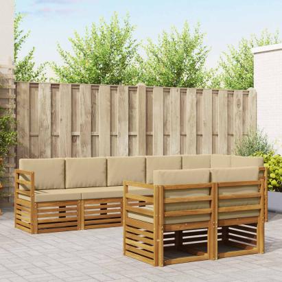 Seturi de canapele 8 pcs Natural și Bej Lemn Solid de Acacia GartenMobel Dekor