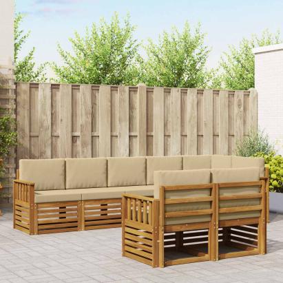 Seturi de canapele 8 pcs Natural și Bej Lemn Solid de Acacia GartenMobel Dekor