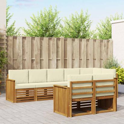 Seturi de canapele 8 pcs Natural și Crem Lemn Solid de Acacia GartenMobel Dekor