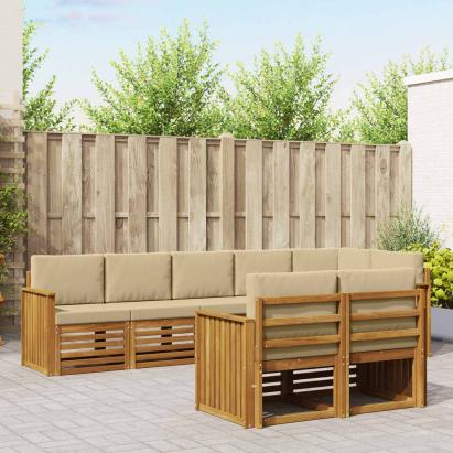 Seturi de canapele 8 pcs Natural și Bej Lemn Solid de Acacia GartenMobel Dekor