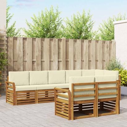 Seturi de canapele 8 pcs Natural și Crem Lemn Solid de Acacia GartenMobel Dekor