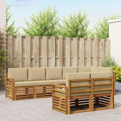 Seturi de canapele 8 pcs Natural și Bej Lemn Solid de Acacia GartenMobel Dekor
