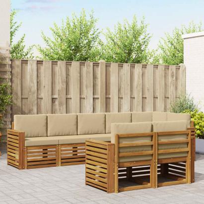 Seturi de canapele 8 pcs Natural și Bej Lemn Solid de Acacia GartenMobel Dekor