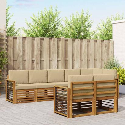 Seturi de canapele 8 pcs Natural și Bej Lemn Solid de Acacia GartenMobel Dekor