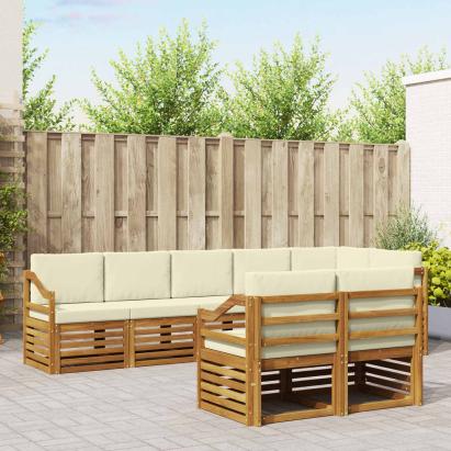 Seturi de canapele 8 pcs Natural și Crem Lemn Solid de Acacia GartenMobel Dekor