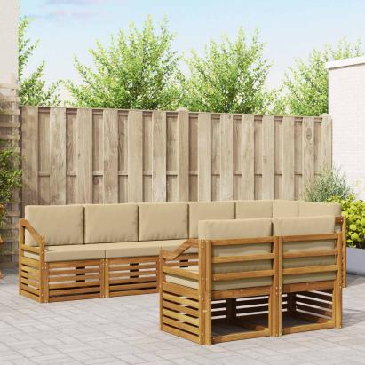 Seturi de canapele 8 pcs Natural și Bej Lemn Solid de Acacia GartenMobel Dekor