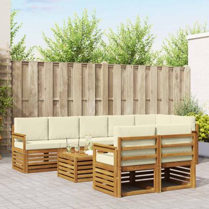 Seturi de canapele 9 pcs Natural și Crem Lemn Solid de Acacia GartenMobel Dekor