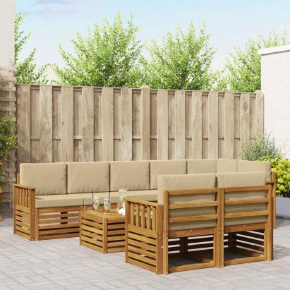 Seturi de canapele 9 pcs Natural și Bej Lemn Solid de Acacia GartenMobel Dekor