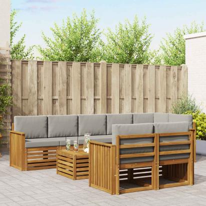 Seturi de canapele cu pernă 9 pcs Gri natural și deschis GartenMobel Dekor