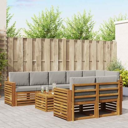 Seturi de canapele cu pernă 9 pcs Gri natural și deschis GartenMobel Dekor
