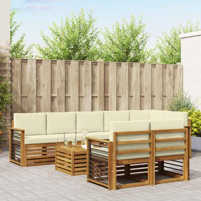 Seturi de canapele 9 pcs Natural și Crem Lemn Solid de Acacia GartenMobel Dekor