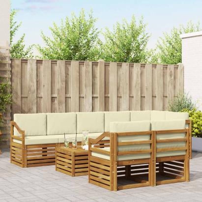 Seturi de canapele 9 pcs Natural și Crem Lemn Solid de Acacia GartenMobel Dekor