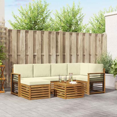 Seturi de canapele 7 pcs Natural și Crem Lemn Solid de Acacia GartenMobel Dekor