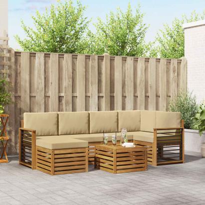 Seturi de canapele 7 pcs Natural și Bej Lemn Solid de Acacia GartenMobel Dekor